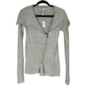 NWT Women's XS Aeropostale Knit Moto Cardigan Sweater Asymmetrical Zip Up Gray